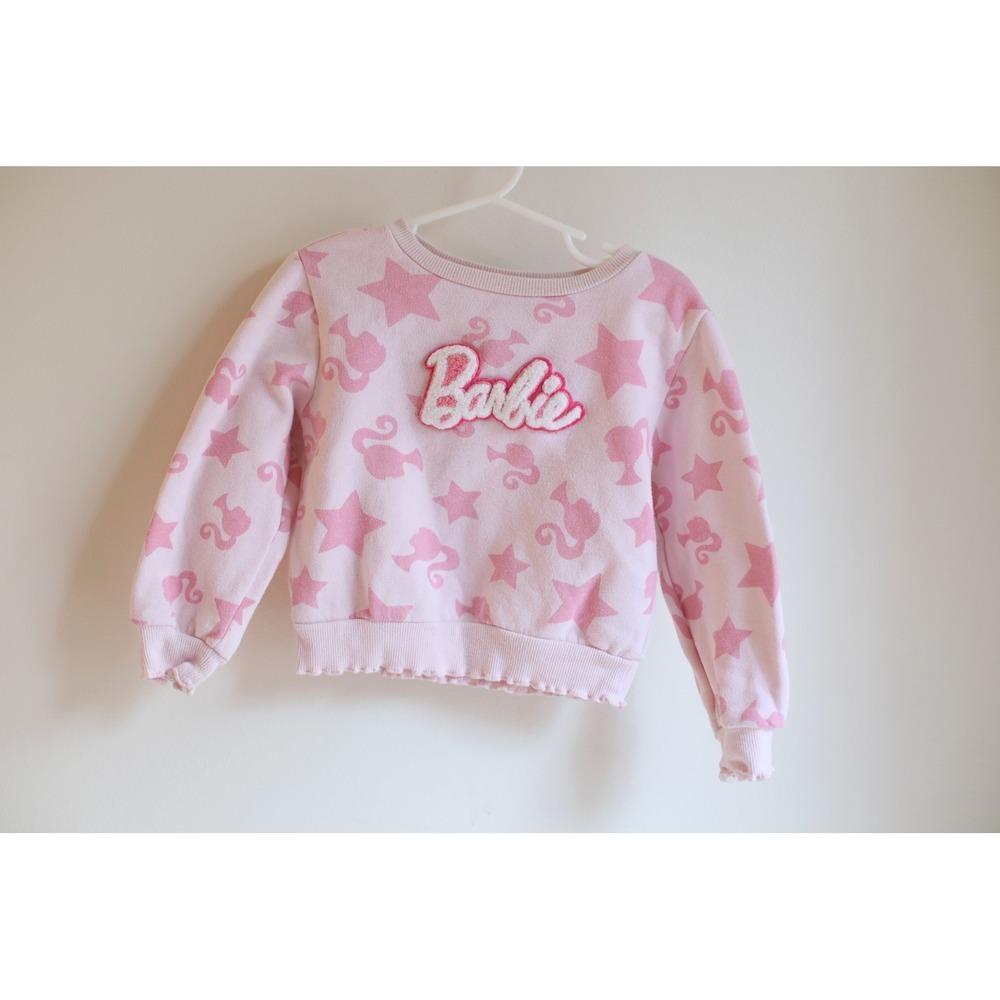 Mattel Barbie Girls 3T Pink Chenille Sweatshirt Star Print Pullover Toddler Girl